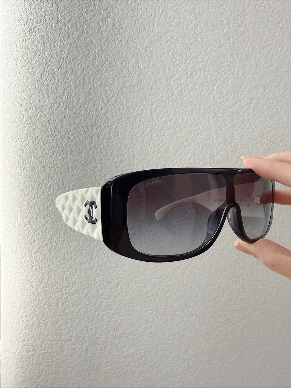 Chanel Acetate Shield Sunglasses 71466A White Black